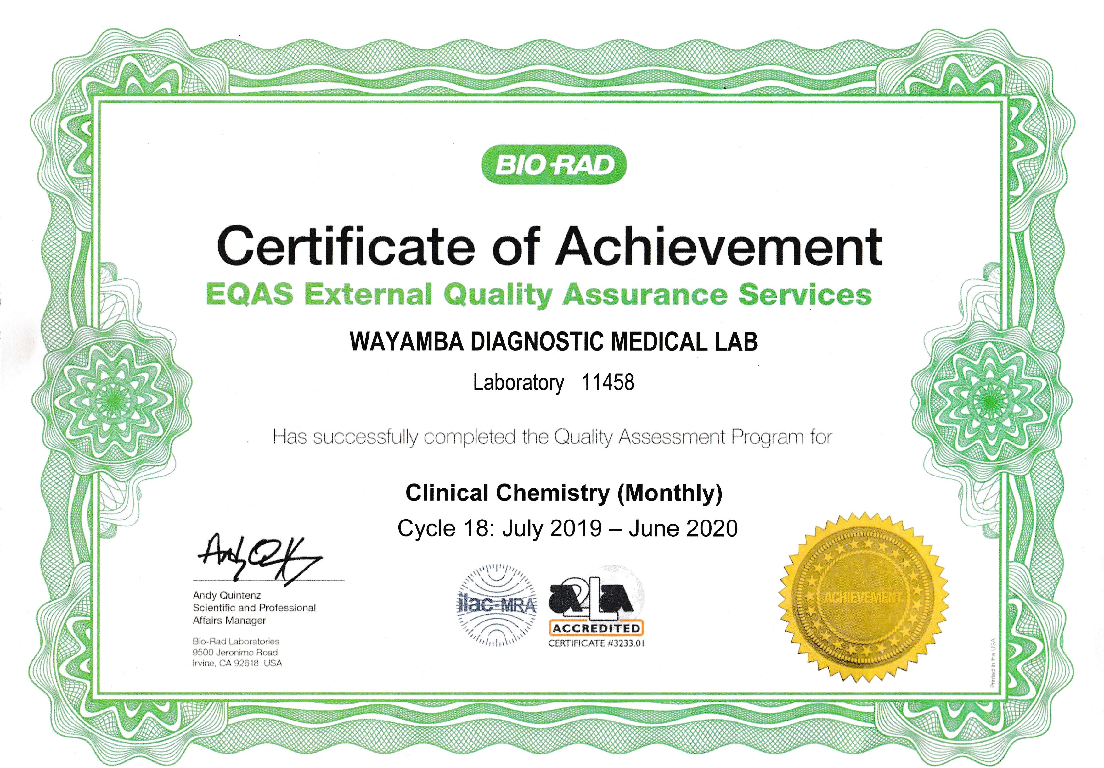 BIO RAD Certificate